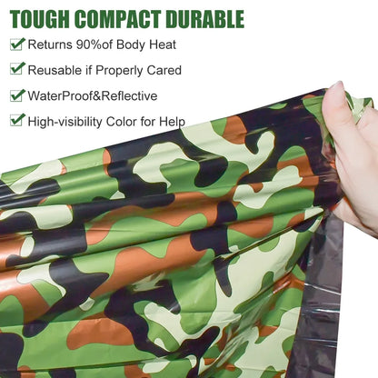 PE Emergency Sleeping Bag Camouflage Waterproof Portable Survival 120x200cm Sleeping Bag for Outdoor Camping Hiking Adventure Leedoar