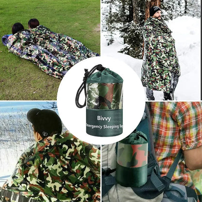 PE Emergency Sleeping Bag Camouflage Waterproof Portable Survival 120x200cm Sleeping Bag for Outdoor Camping Hiking Adventure Leedoar