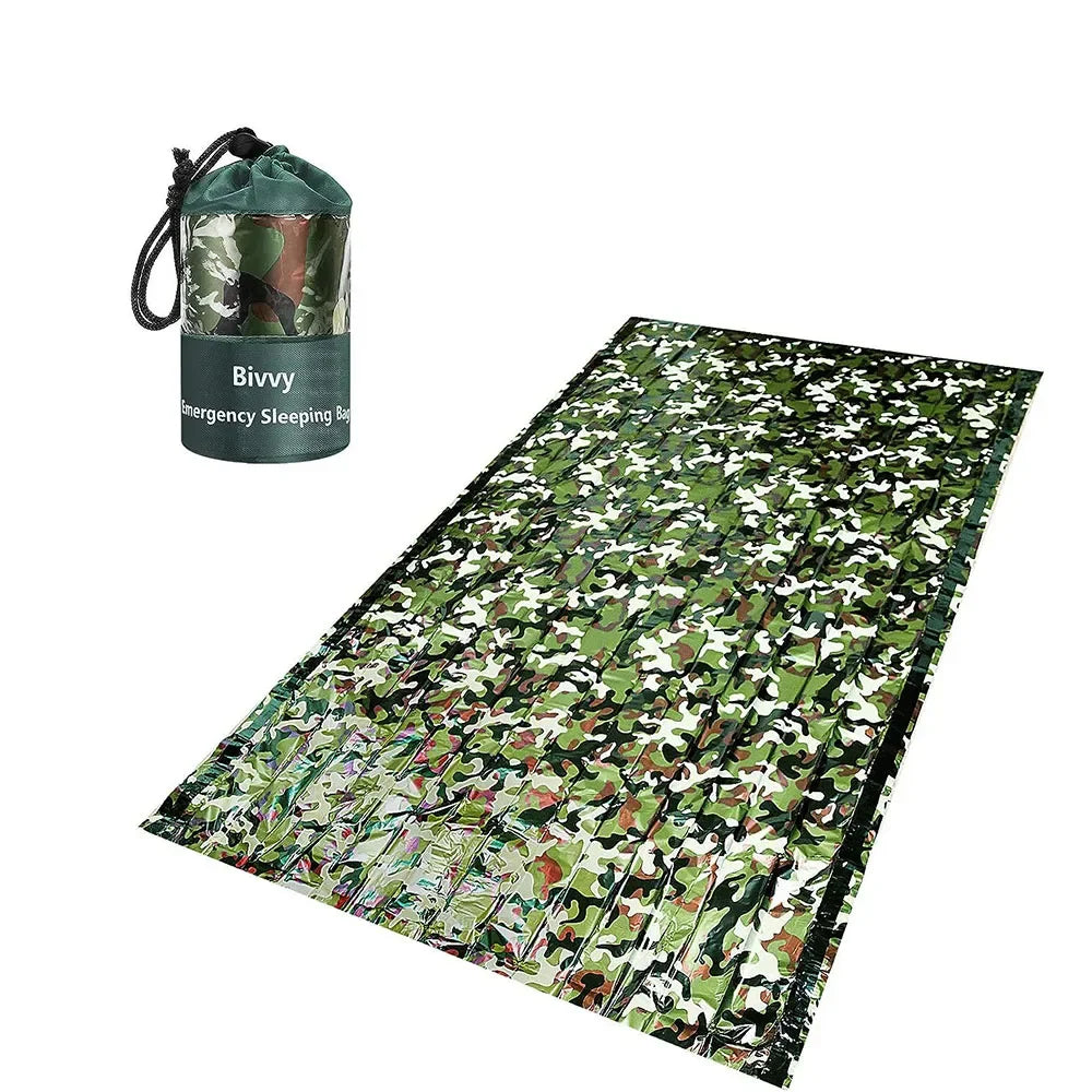 PE Emergency Sleeping Bag Camouflage Waterproof Portable Survival 120x200cm Sleeping Bag for Outdoor Camping Hiking Adventure Leedoar