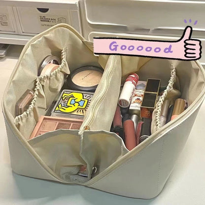 Bolsa de maquillaje de PU de gran capacidad, portátil, para mujer, para lavado y maquillaje de mano, bolsa de almacenamiento multifuncional 