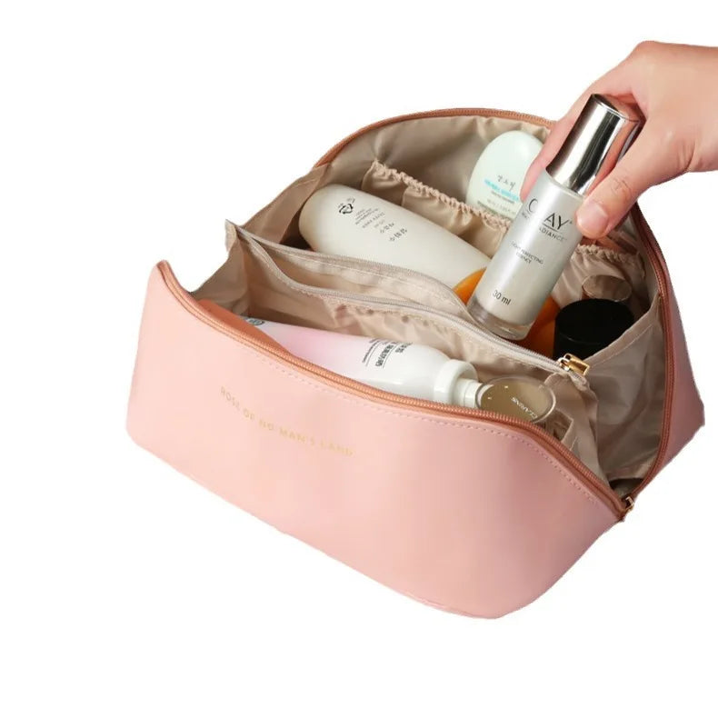 Bolsa de maquillaje de PU de gran capacidad, portátil, para mujer, para lavado y maquillaje de mano, bolsa de almacenamiento multifuncional 