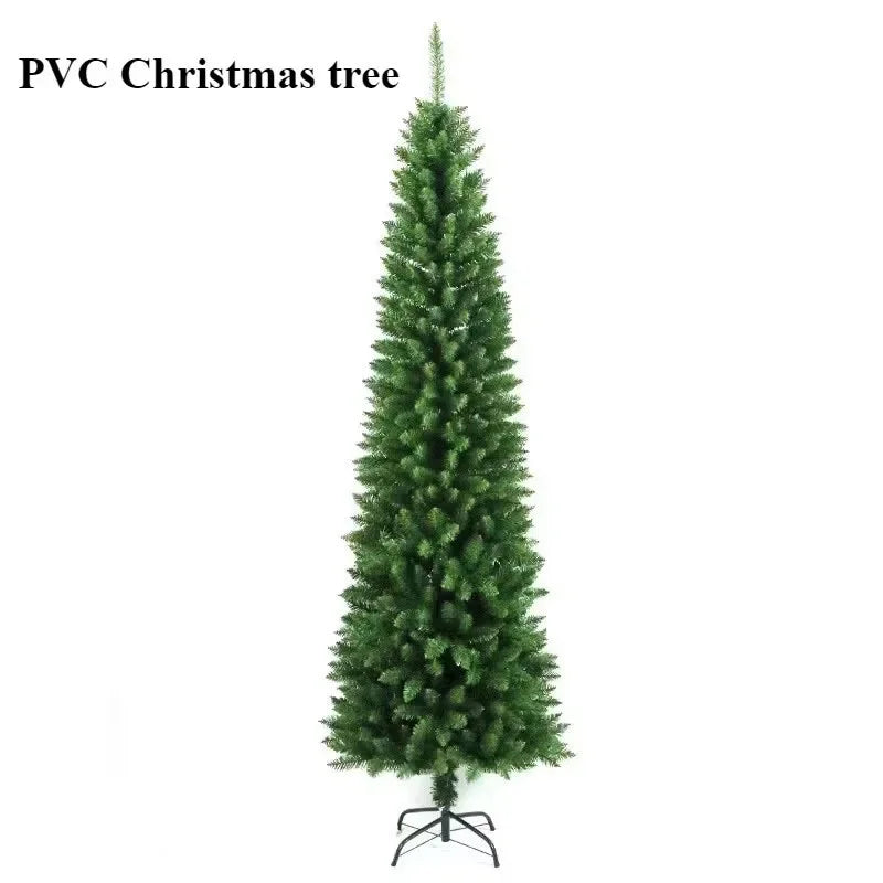 PVC Christmas Tree Artificial Christmas Tree Green Pointed Slender Slim Pen Pole Christmas Atmosphere Decorations1.2m~2.7m