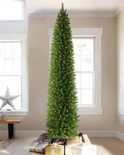 PVC Christmas Tree Artificial Christmas Tree Green Pointed Slender Slim Pen Pole Christmas Atmosphere Decorations1.2m~2.7m