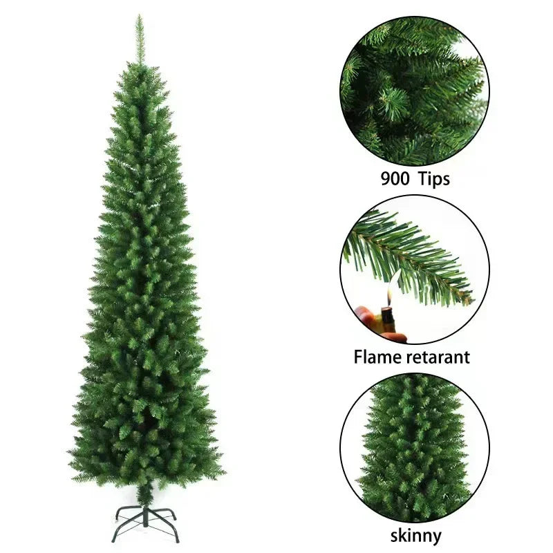 PVC Christmas Tree Artificial Christmas Tree Green Pointed Slender Slim Pen Pole Christmas Atmosphere Decorations1.2m~2.7m