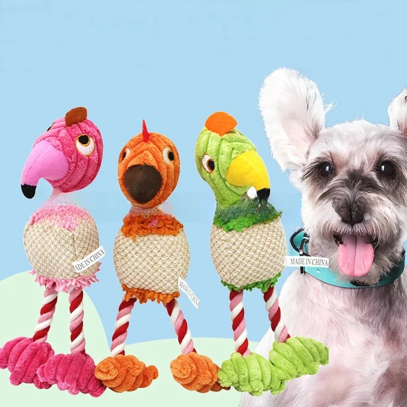 Parrot Shape Plush Dog Toys Lovely Bright Color Flamingo Bite Resistant Teeth Grinding and Sound Producing Pet Chew Squeaky Toy Leedoar