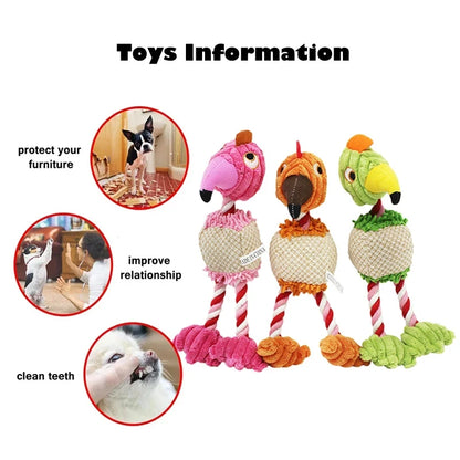 Parrot Shape Plush Dog Toys Lovely Bright Color Flamingo Bite Resistant Teeth Grinding and Sound Producing Pet Chew Squeaky Toy Leedoar