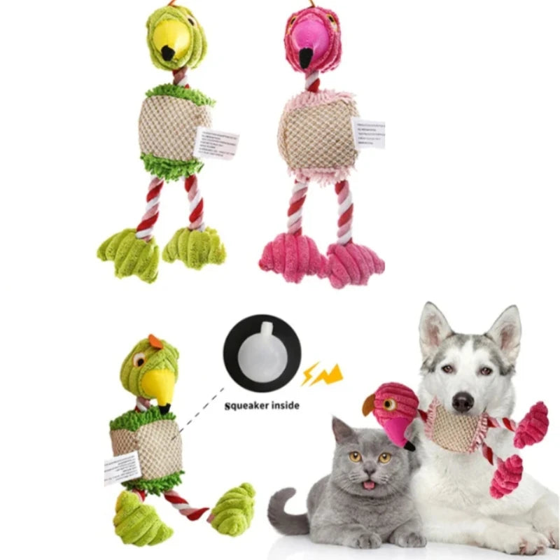 Parrot Shape Plush Dog Toys Lovely Bright Color Flamingo Bite Resistant Teeth Grinding and Sound Producing Pet Chew Squeaky Toy Leedoar