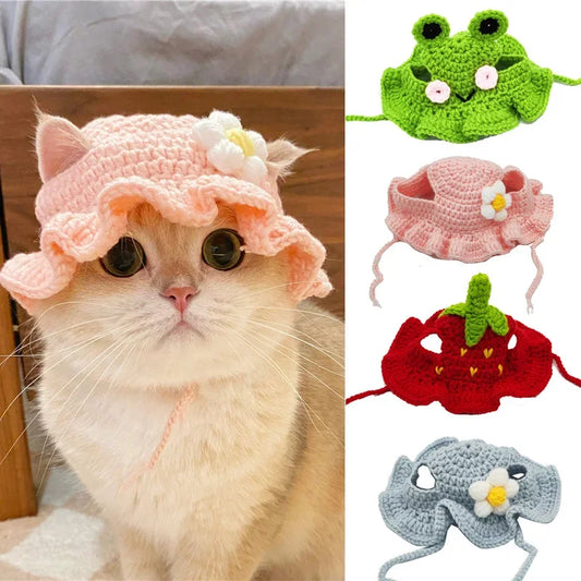 Pet Accessory - Knitted Cat Hat , Elastic Cute Refined Hat for Puppy Kittensfor Party Photo Shoot Props Decoration cat hat