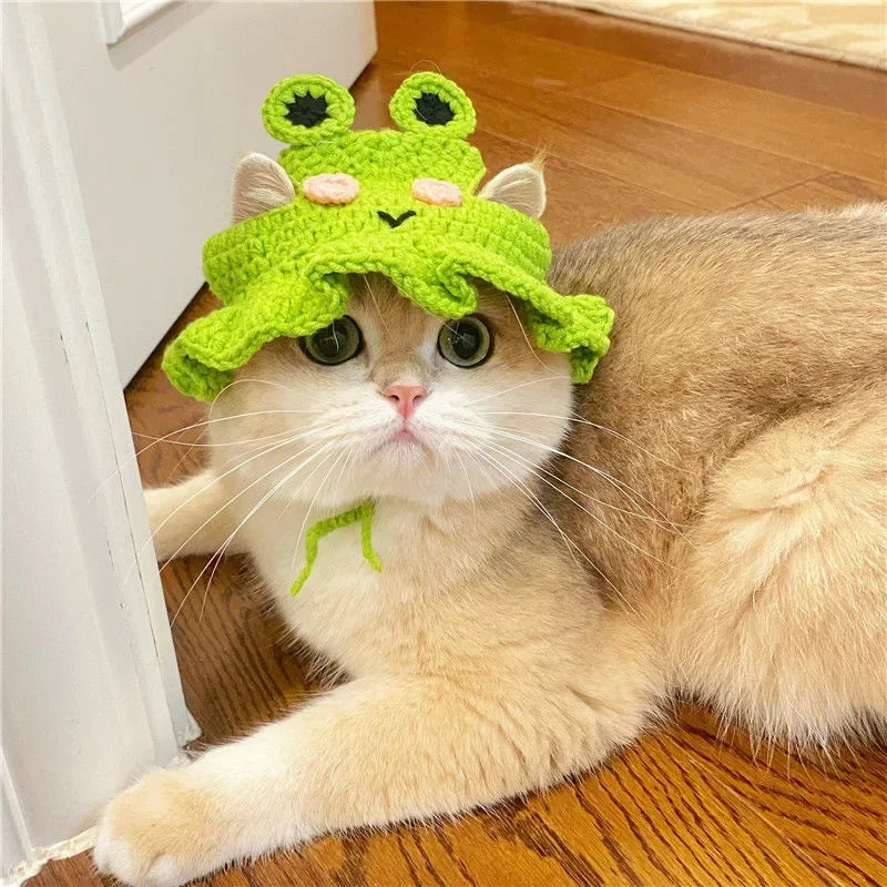 Pet Accessory - Knitted Cat Hat , Elastic Cute Refined Hat for Puppy Kittensfor Party Photo Shoot Props Decoration cat hat