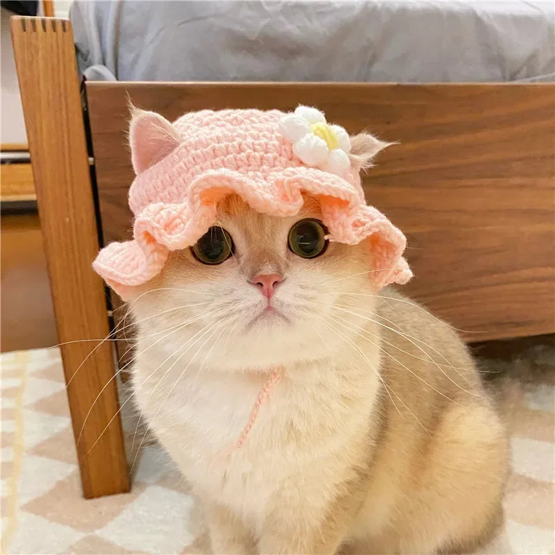 Pet Accessory - Knitted Cat Hat , Elastic Cute Refined Hat for Puppy Kittensfor Party Photo Shoot Props Decoration cat hat