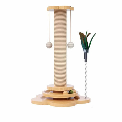 Pet Cat Toy Solid Wood Cat Turntable Funny Cat Stick Balls Durable Sisal Scratching Board Cat Supplies Cat Grab Column Leedoar