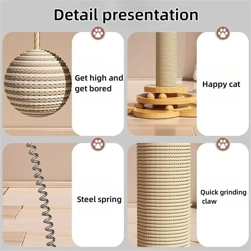 Pet Cat Toy Solid Wood Cat Turntable Funny Cat Stick Balls Durable Sisal Scratching Board Cat Supplies Cat Grab Column Leedoar