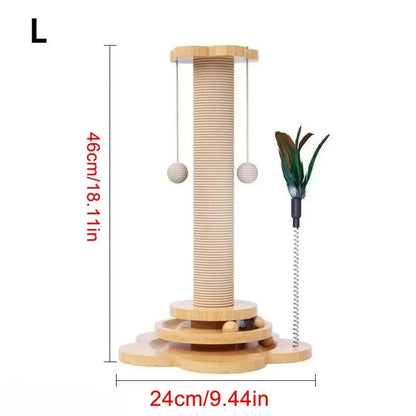 Pet Cat Toy Solid Wood Cat Turntable Funny Cat Stick Balls Durable Sisal Scratching Board Cat Supplies Cat Grab Column Leedoar