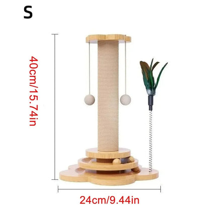 Pet Cat Toy Solid Wood Cat Turntable Funny Cat Stick Balls Durable Sisal Scratching Board Cat Supplies Cat Grab Column Leedoar