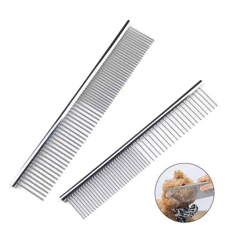 Pet Hair Removal Comb Stainless Steel Pet Grooming Comb Gently Removes Loose Knotted Hair Dog Cat Cleaning Beauty Supplies Leedoar