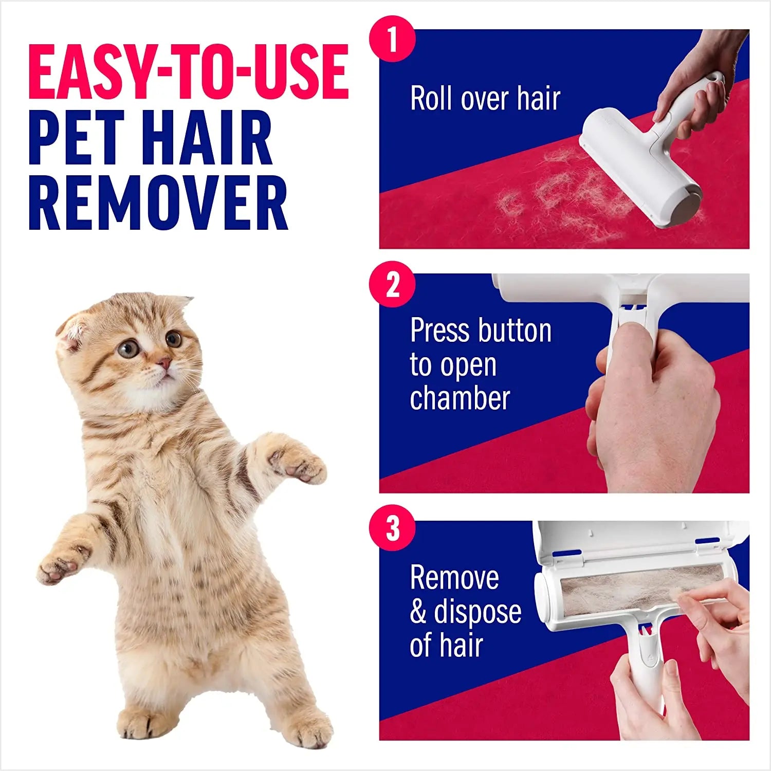 Pet Hair Remover Roller - Dog & Cat Fur Remover with Self-Cleaning Base - Efficient Animal Hair Removal Tool - Perfect for Furni Leedoar