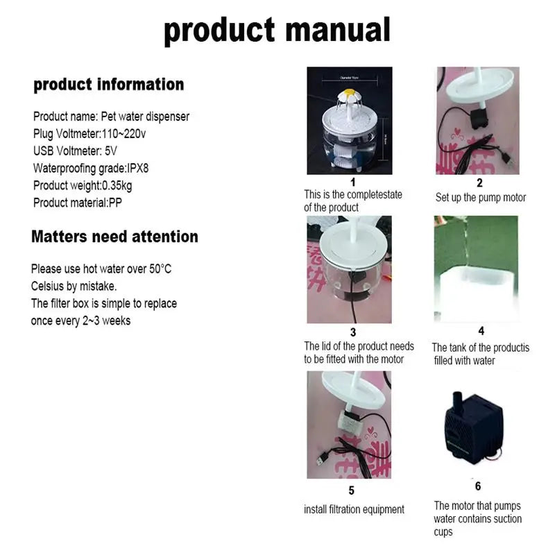 Pets Water Fountain Auto Filter USB Electric Mute Cat Drinker Bowl 1200mL Recirculate Filtring Drinker for Cats Water Dispenser Leedoar