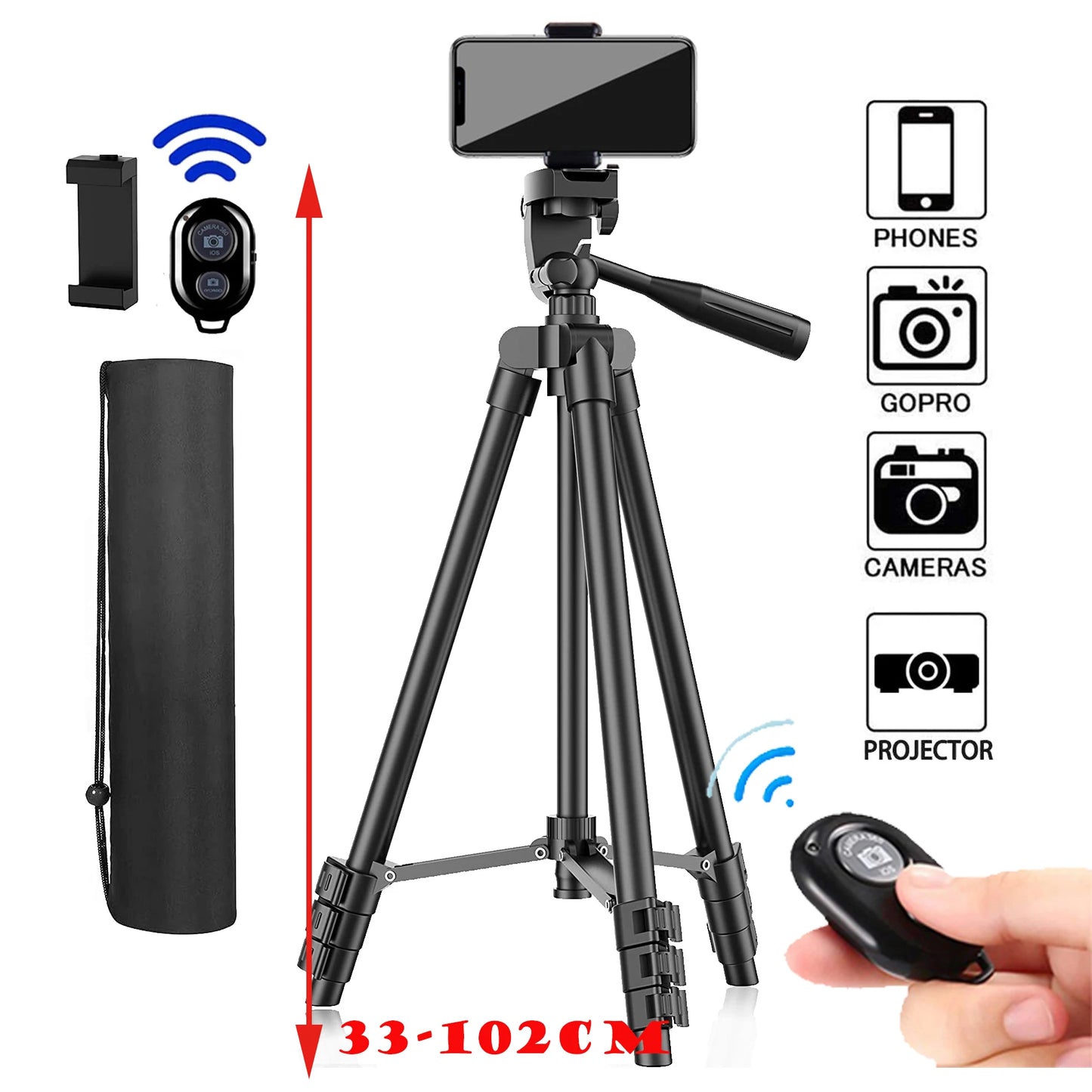 Phone Tripods for Cellphone 100cm Universal Video Tripod Stand with Bluetooth Selfie Remote Video Recording Photography Stand Leedoar