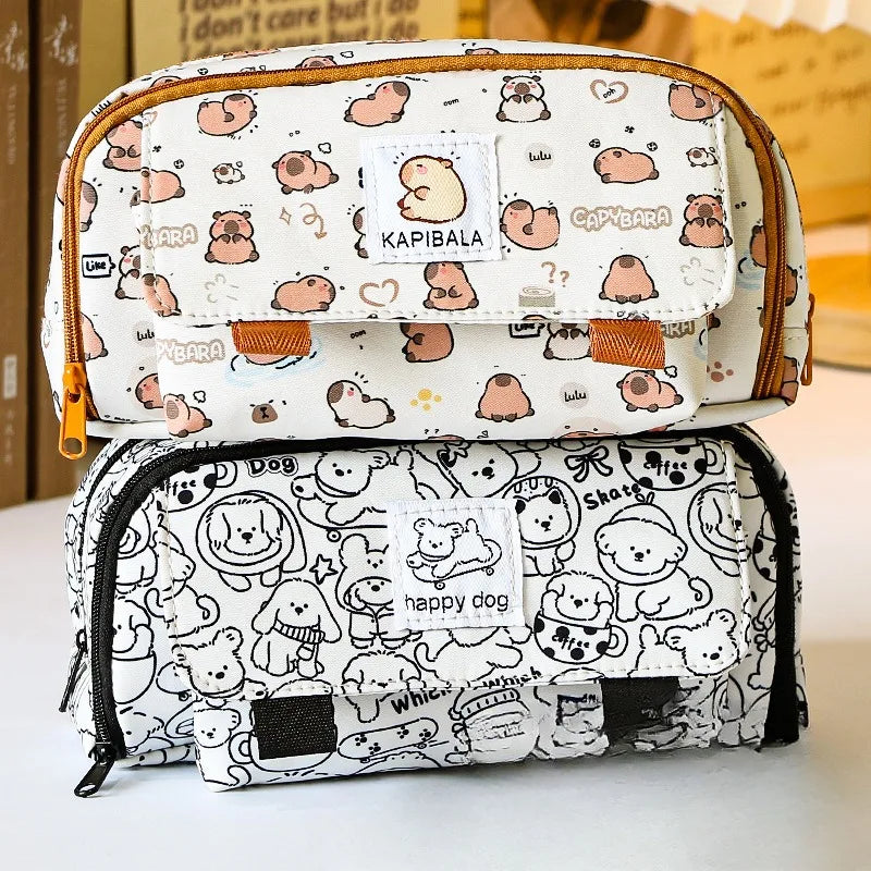 Piglet Printing Pen Case with Large Capacity Organizer Storage Bag for Stationery Supplies Bag Organizer Leedoar