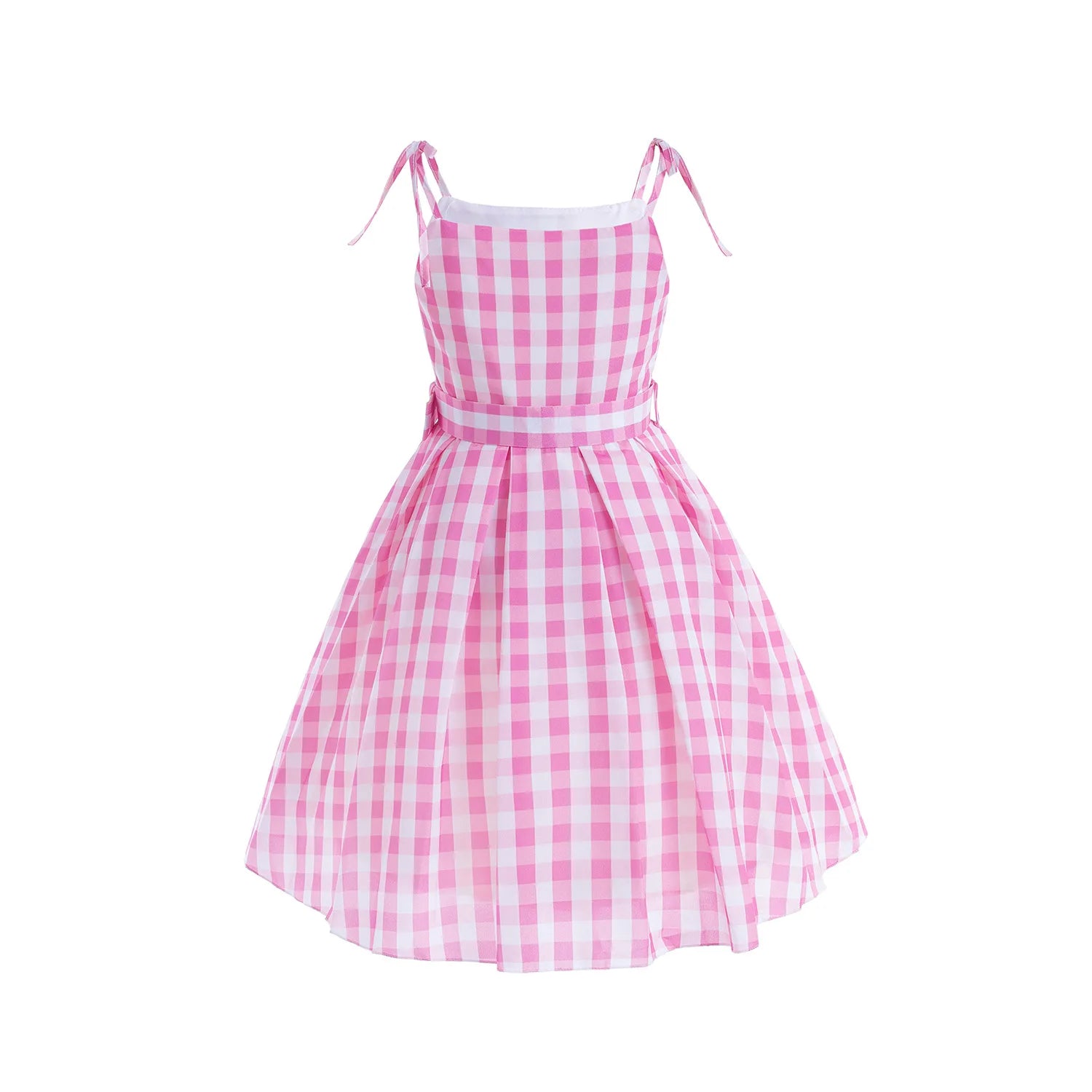 Pink Princess Costume Sleeveless Ball Gown Moive Role Cosplay Dress With Belt Plaid Skirt Halloween Costume Girls Dress Up 2-10T Leedoar