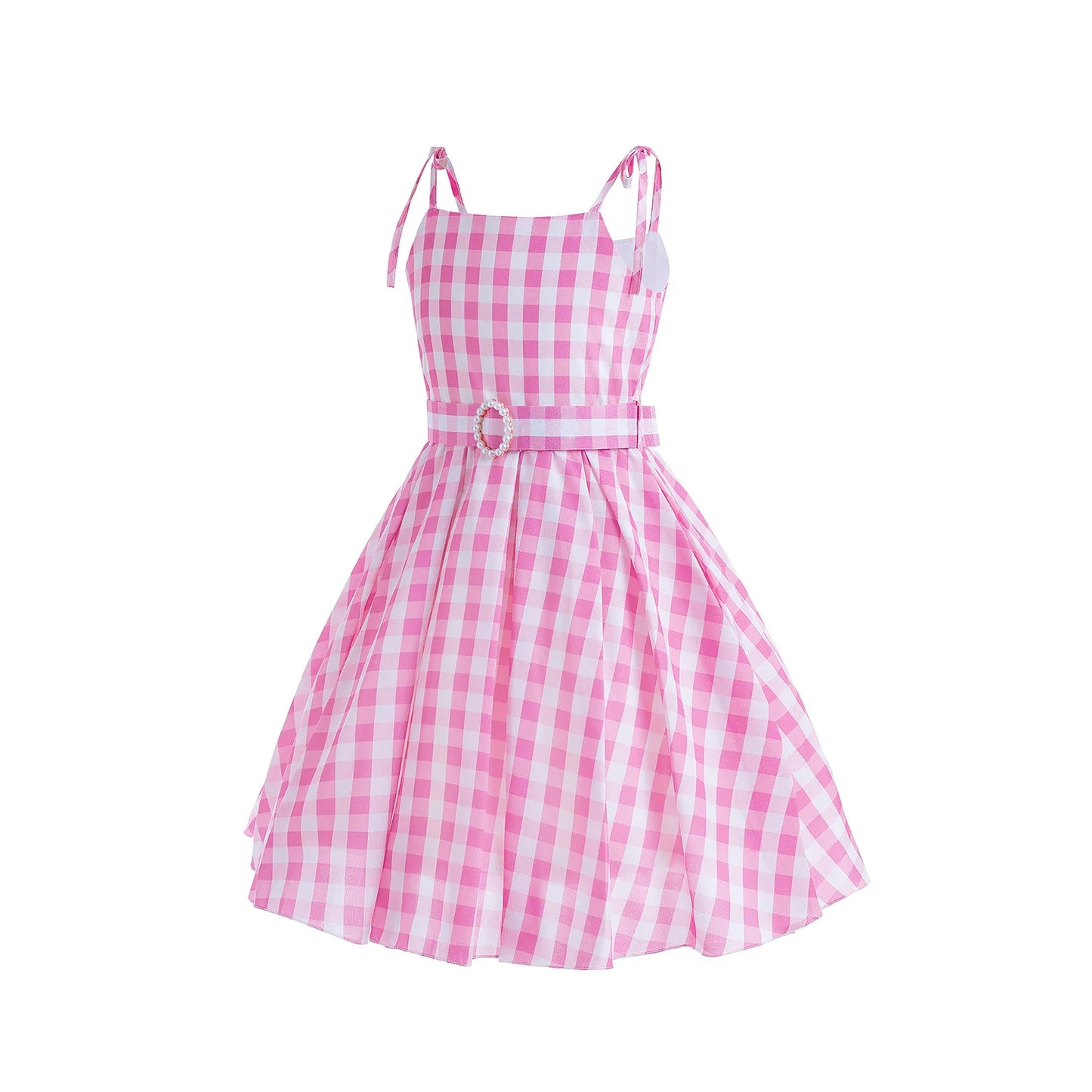 Pink Princess Costume Sleeveless Ball Gown Moive Role Cosplay Dress With Belt Plaid Skirt Halloween Costume Girls Dress Up 2-10T Leedoar