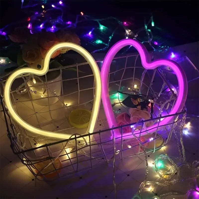 Letrero de luz LED de neón con atmósfera USB rosa con forma de corazón para montar en la pared, luz de noche para el día de San Valentín, bar, dormitorio, sala de estar 