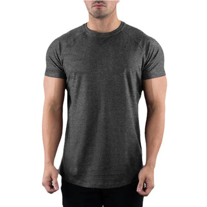 Plain Gym T-shirt Men Summer Fitness Clothing O-Neck Short Sleeve T shirt Cotton Slim Fit Tshirt Bodybuilding Workout Tees Tops Leedoar