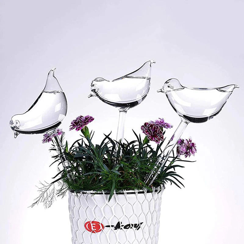 Plant Waterer Self Watering Globes, Bird Shape Hand Blown Clear Aqua Bulbs High Quality Automatic Flower Watering Device Leedoar