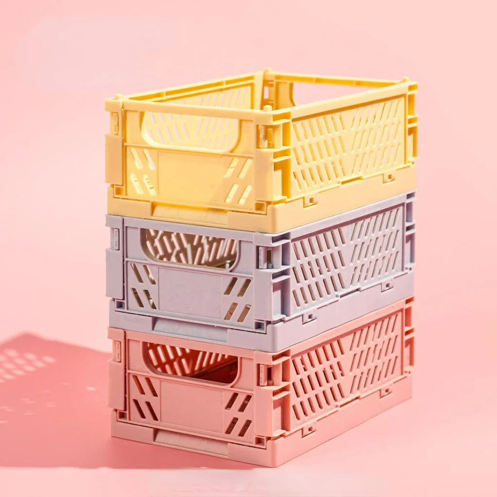 Plastic Foldable Storage Crate Folding Box Basket Stackable Cute Makeup Jewellery Toys Boxes for Storage Box Organizer Portable Leedoar