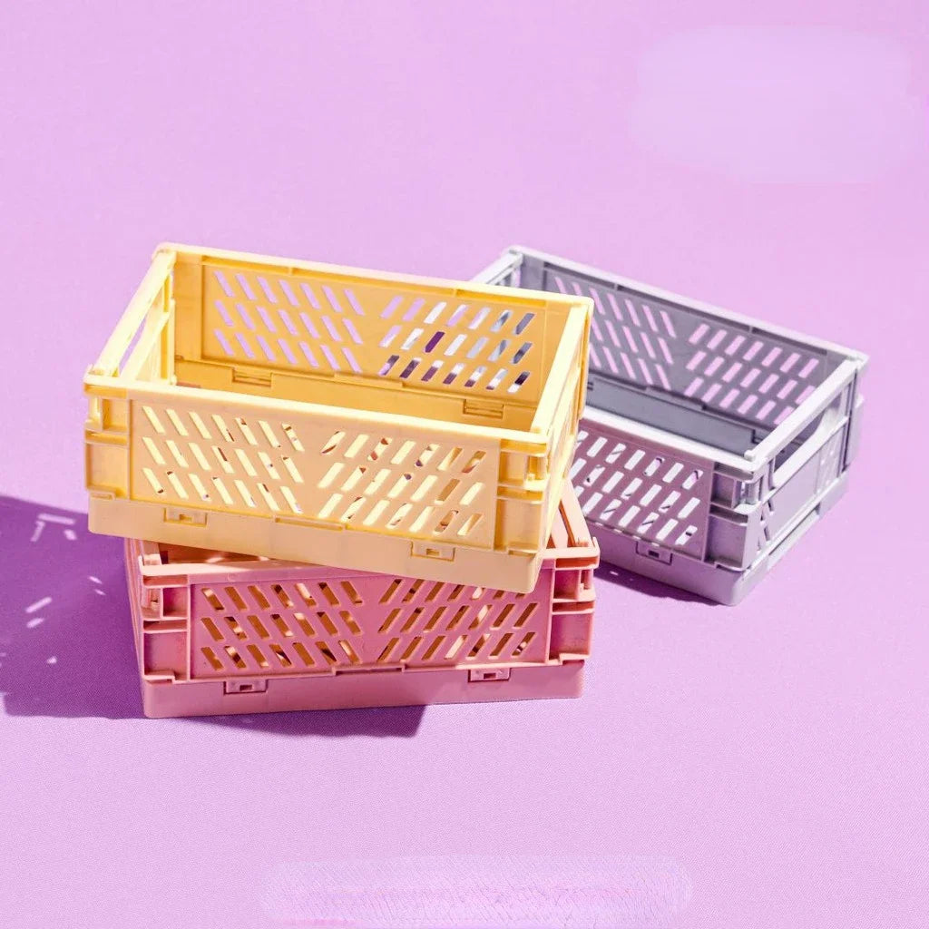 Plastic Foldable Storage Crate Folding Box Basket Stackable Cute Makeup Jewellery Toys Boxes for Storage Box Organizer Portable Leedoar