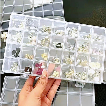 Caja de plástico para joyas, organizador con ranuras para 10, 15 o 24 compartimentos, contenedor para guardar cuentas, caja de almacenamiento de joyas ajustable, caja rectangular 