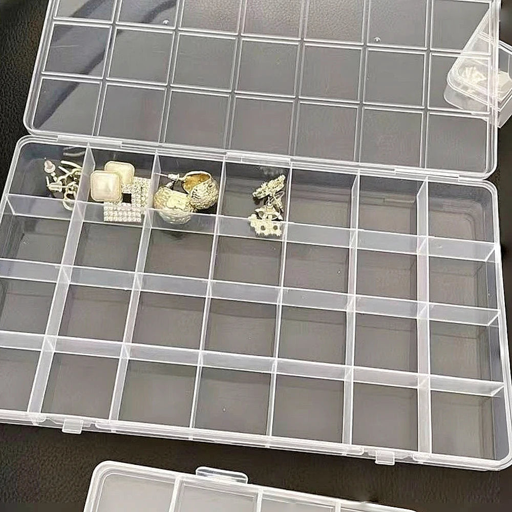 Caja de plástico para joyas, organizador con ranuras para 10, 15 o 24 compartimentos, contenedor para guardar cuentas, caja de almacenamiento de joyas ajustable, caja rectangular 