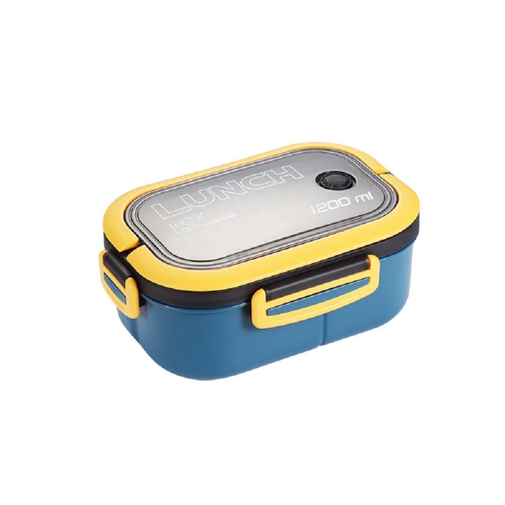 Plastic Oval Compartment Lunch Box with Multiple Layers with Fork Spoon with Handle Buckle Seal Student Office Worker Lunch Leedoar