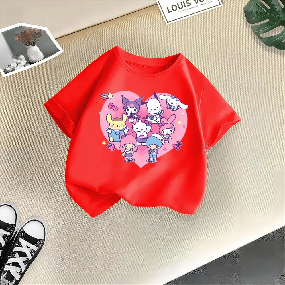 Playful Kulomi Summer Children's Cotton T-shirt Cute Sanrio Cartoon Boy Girl T-shirt Fashion casual baby girl children'sclothing Leedoar