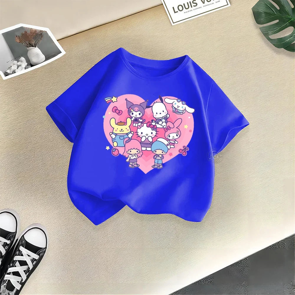 Playful Kulomi Summer Children's Cotton T-shirt Cute Sanrio Cartoon Boy Girl T-shirt Fashion casual baby girl children'sclothing Leedoar