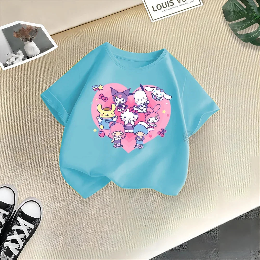 Playful Kulomi Summer Children's Cotton T-shirt Cute Sanrio Cartoon Boy Girl T-shirt Fashion casual baby girl children'sclothing Leedoar