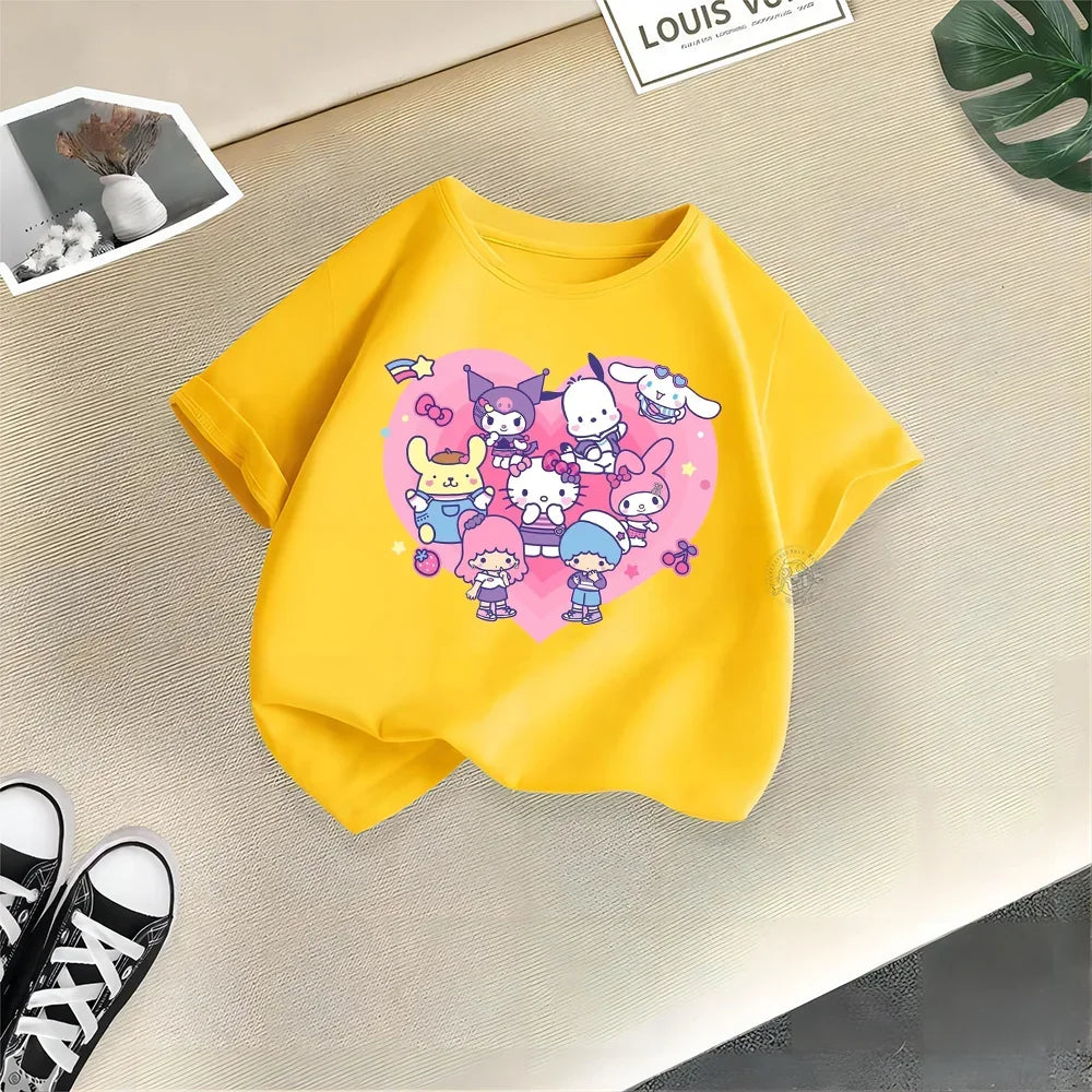 Playful Kulomi Summer Children's Cotton T-shirt Cute Sanrio Cartoon Boy Girl T-shirt Fashion casual baby girl children'sclothing Leedoar