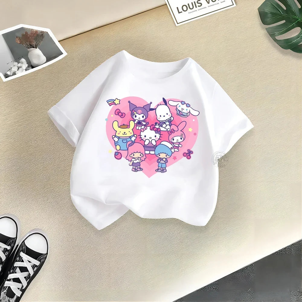 Playful Kulomi Summer Children's Cotton T-shirt Cute Sanrio Cartoon Boy Girl T-shirt Fashion casual baby girl children'sclothing Leedoar