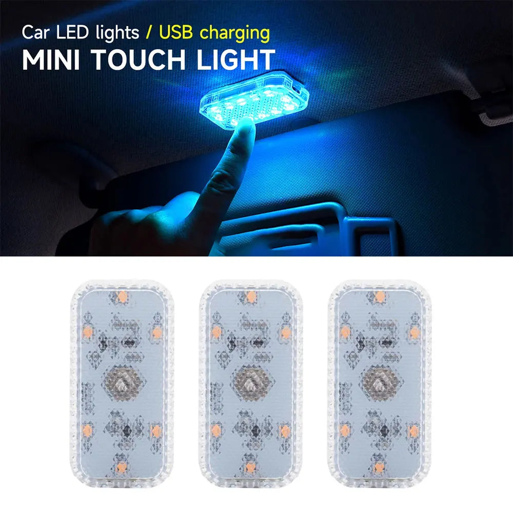 Portable Car Interior Dome Light Finger Touch Sensor Mini LED Reading Lamp Car Roof Magnets USB Charging Atmosphere Lamp Leedoar