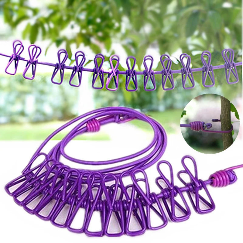 Portable Clothing Clothesline with 12 Clips Retractable Laundry Dryer Clothes Rope Drying Rack Cloth Hanging Line For Outdoor Leedoar