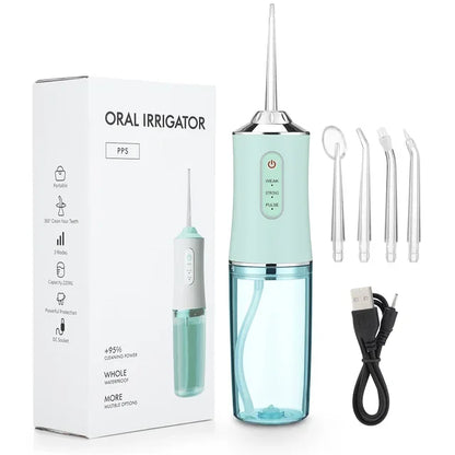 Portable Dental Water Flosser Oral Irrigator USB Rechargeable Water Floss Jet Tooth Pick 4 Tips 220ml Mouth washing machine Leedoar