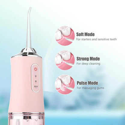 Portable Dental Water Flosser Oral Irrigator USB Rechargeable Water Floss Jet Tooth Pick 4 Tips 220ml Mouth washing machine Leedoar