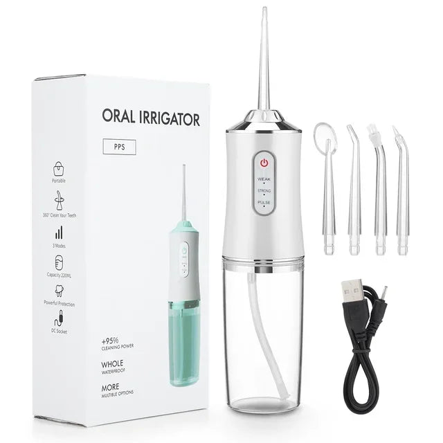 Portable Dental Water Flosser Oral Irrigator USB Rechargeable Water Floss Jet Tooth Pick 4 Tips 220ml Mouth washing machine Leedoar