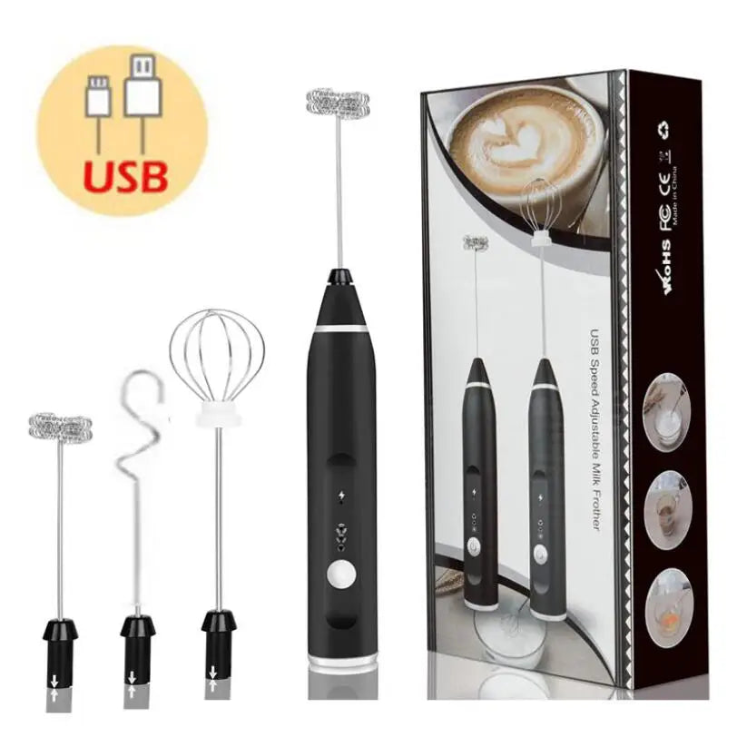 Portable Electric Milk Frothers Wireless Rechargeable Handheld Blender Egg Beater with USB Mini Whisk Mixer for Coffee Cream Leedoar