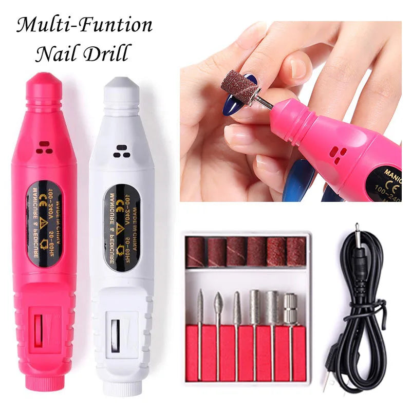 Portable Electric Nail Drill Machine Manicure Milling Cutter Set Nail Files Drill Bits Gel Polish Remover Tools Leedoar