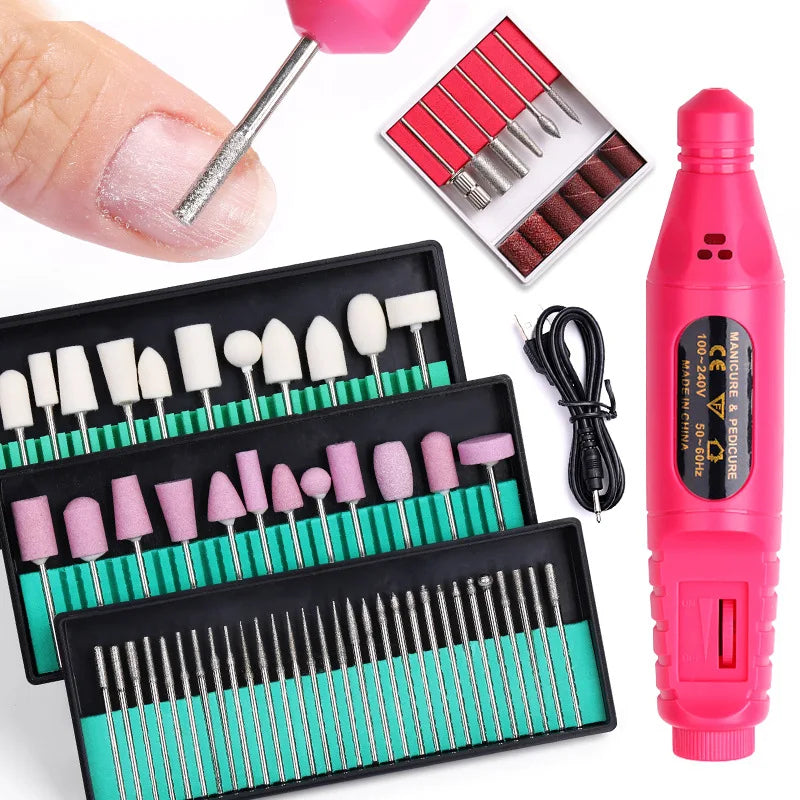 Portable Electric Nail Drill Machine Manicure Milling Cutter Set Nail Files Drill Bits Gel Polish Remover Tools Leedoar