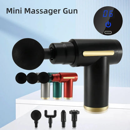 Portable Fascial Massage Gun Electric Percussion Pistol Massager Body Relaxation With LED Touch Screen 4Replaceable Massage Head Leedoar