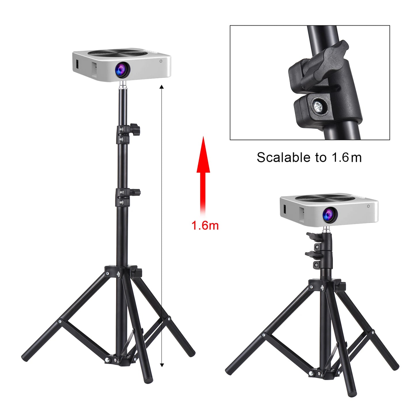 Portable Holder Universal Projector Tripod Stand Stretchable  Bracket Aluminum Alloy 1/4'' Interface Adjustable Height for LCD Leedoar