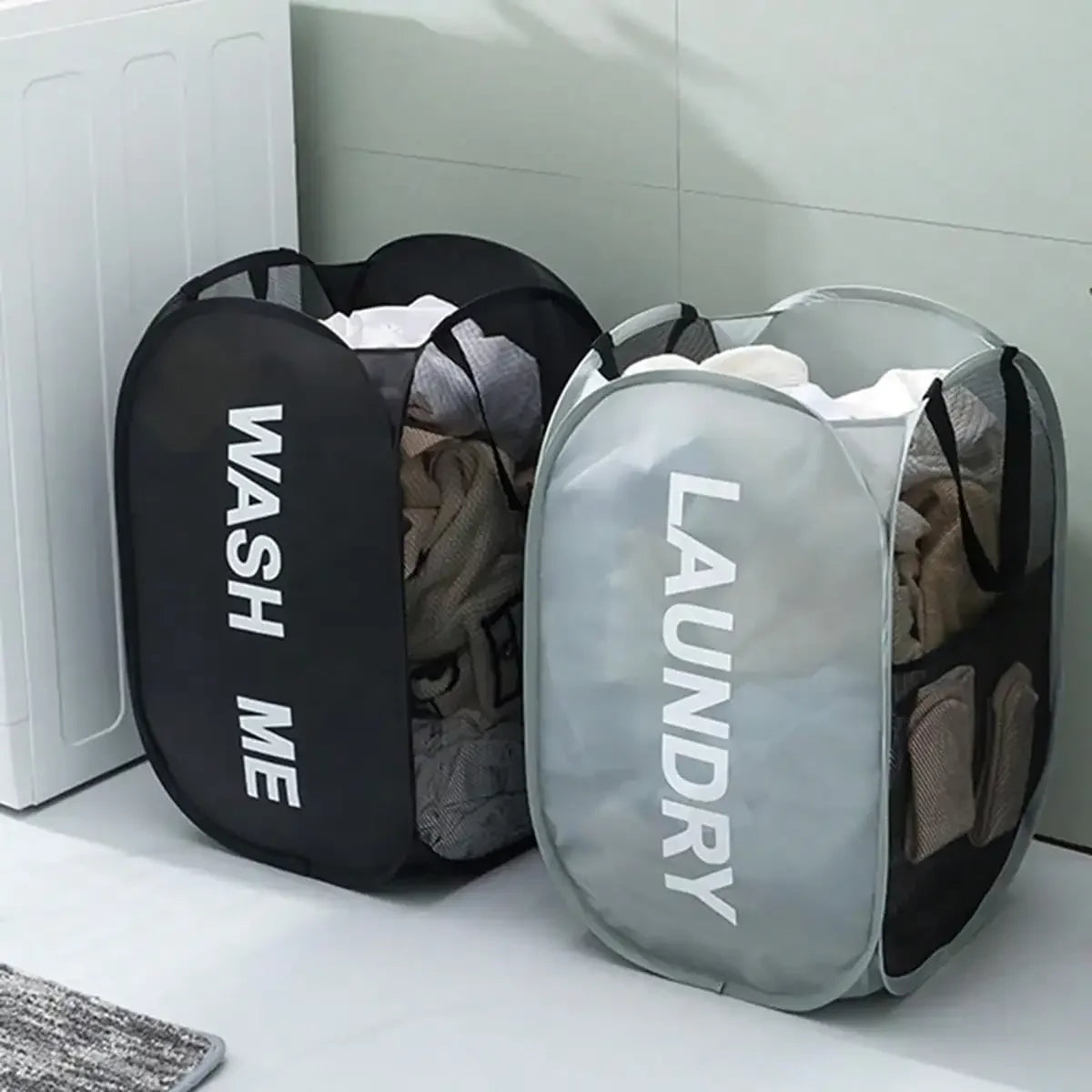 Portable Mesh Pop Up Laundry Hamper Wide Opening Breathable Collapsible Space-Saving Laundry Basket Dorm Travel Bathroom Items Leedoar