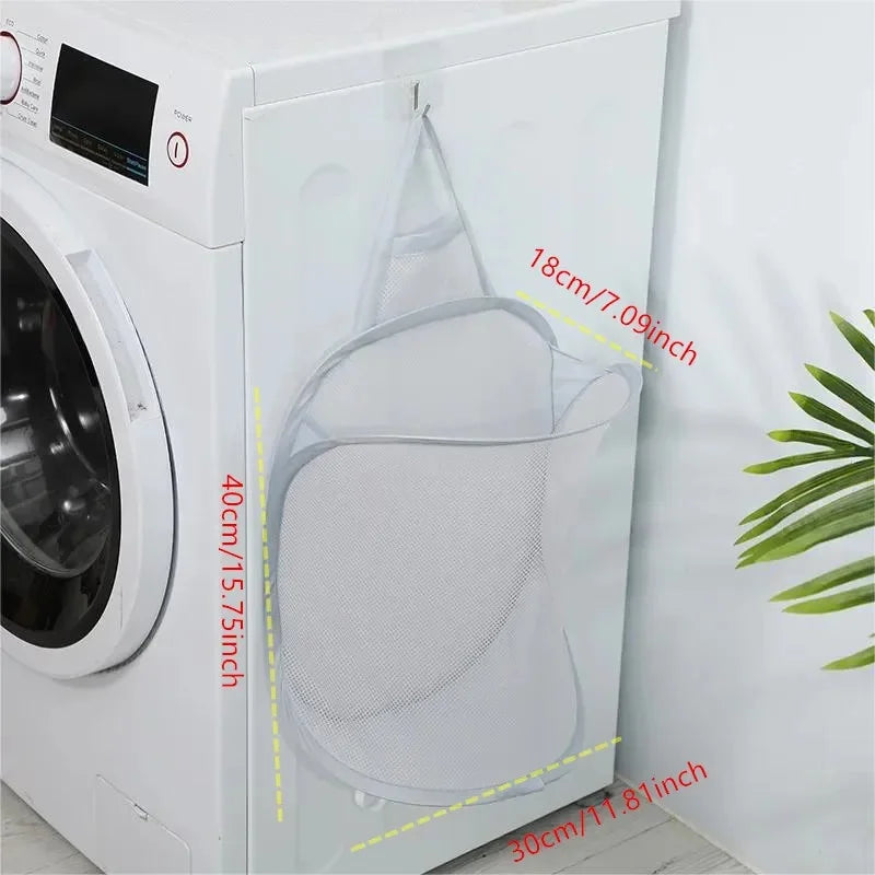 Portable Mesh Pop Up Laundry Hamper Wide Opening Breathable Collapsible Space-Saving Laundry Basket Dorm Travel Bathroom Items Leedoar